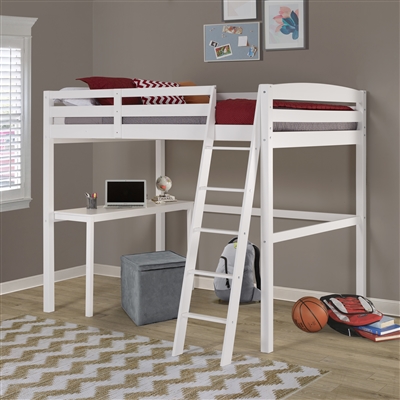 Tribeca Full Size High Loft Bed with Desk - White Finish