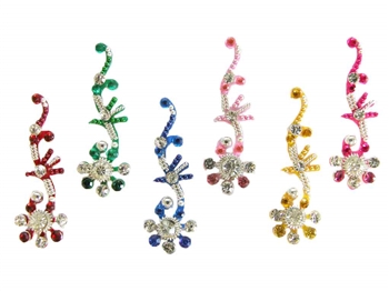 Pack of nice sized long bindi in a cute flower design. Bright rainbow colors are accented with silver and white crystals.