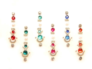 Pack of nice sized long bindi in a long sized bindi. Bright rainbow colors are accented with silver and white crystals.