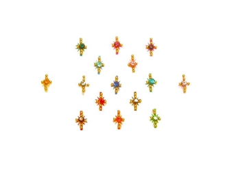 Small crystal bindi in a rainbow of colors work nicely for the eye and for nose pin bindi.