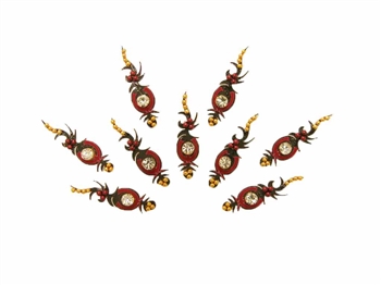 Unique bindi shape in black and red with gold silver and white crystals.