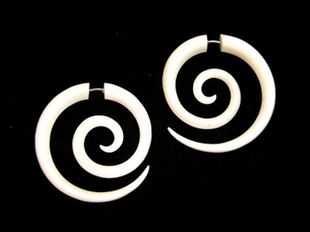 Funky Maori Pierced Spirals Carved Buffalo Bone New Pair Tribal Organic Earrings