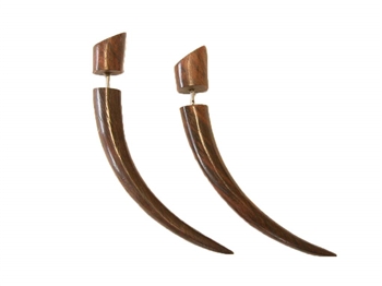 Pierced Tusks Wood New Pair Tribal Organic Wooden Earrings Maori Jewelry