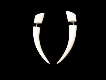 Pierced Tusks Carved Buffalo Bone New Pair Tribal Organic Earrings Maori Jewelry