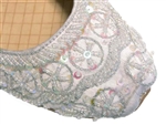 Wedding shoes in silvery white silk with iridescent beads and sequins.