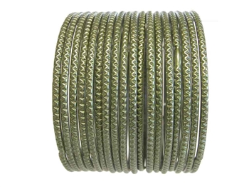 Olive army green bangles that are textured but with no glitter.