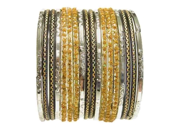 Gold, black, and silver mix perfectly to create a gorgeous bangle set.