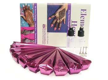 Henna party pack kit for mehndi parties and other events. Ready made henna paste, applicator bottle, and henna design book.