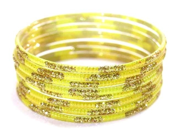 Matching Glitter Yellow Indian GLASS Bangles Sari Bracelets Build-A-Bangle M/L 2.10