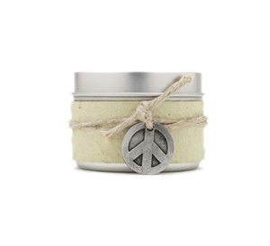 Small Tin Peace Soy Candle Peppermint Pine