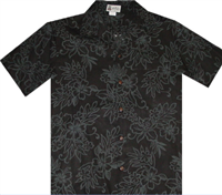 Black Hibiscus Print  Hawaiian Shirt