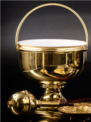 Brass Holy Water Bucket with sprinkler with wooden handle