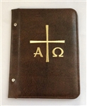 (NO 6) A5 Pocketed sleeves brown leather folder alpha and omega design