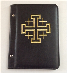 (NO 12) A5 Pocketed sleeves in black leather folder with Cross design