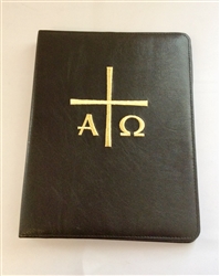 (NO 25) A4 Ring Binder Leather Folder Black with Alfa Omega