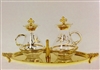 Glass Cruets decorated in Gold on Bronze Gilt Tray.