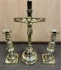 Second hand brass Cross and pair candle sticks