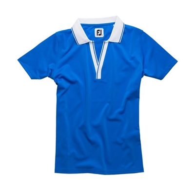 FootJoy Ladies V-Neck Stretch Golf Shirt, Blue/White