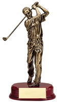 9.75â€³ Bronze driving golfer on rosewood finish base