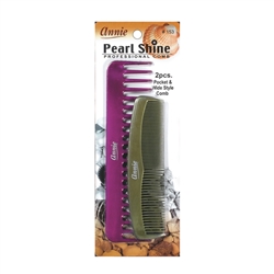 ANNIE PEARL SHINE COMB (POCKET & WIDE TOOTH) 2 CT ASSORTED COLOR #153 (12 Pack)