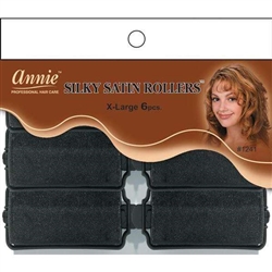 Annie Silky Satin Rollers Size XL 6Ct Black#1241(6PK)
