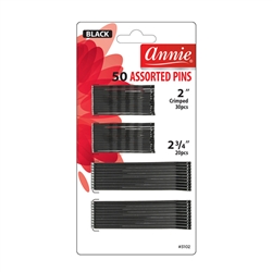 ANNIE BOB PINS 2â€³ & 2-3/4â€³ ASSORTED 50 CT BLACK #3102 (12 Pack)