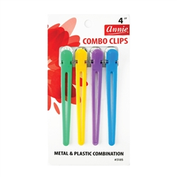 ANNIE COMBO CLIPS (PLASTIC/METAL) 4 CT ASSORTED COLOR #3185 (12 Pack)