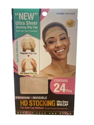 M&M #5225 HD STOCKING 24PCS WIG CAP DARK NUDE