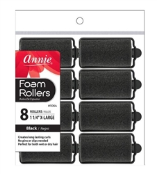 12 Annie Foam Rollers Black 1 1/4" XL Large (8 Pack) 1064