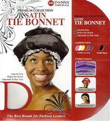 Donna 040 Premium Collection Satin Tie Bonnet #11069 BLACK (12 Pack)