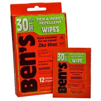 Bens 0006-7085 Bens 30 Tick and Insect Repellent Wipes (12 Per Pack)