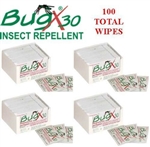 BugX 30 12640 Insect Repellent with DEET, 100 Total Wipes - 4 Boxes