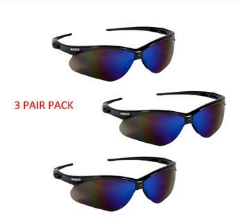 JACKSON NEMESIS 14481 BLACK FRAME BLUE MIRROR LENS SAFETY GLASSES - 3 PAIR PACK