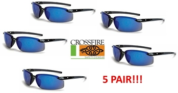 Crossfire ES5 2968 Safety Sunglasses With Black Frame Blue Lens - 5 Total Pairs