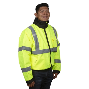 High Visiblity J221 Insulated Lined Safety Bomber Jacket - Lime