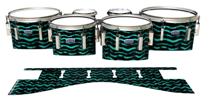 Dynasty Custom Elite Tenor Drum Slips - Wave Brush Strokes Aqua and Black (Green) (Blue)