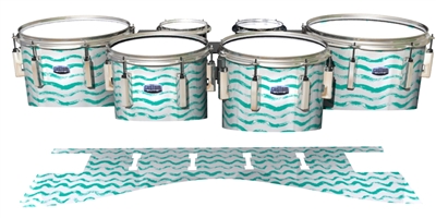 Dynasty Custom Elite Tenor Drum Slips - Wave Brush Strokes Aqua and White (Green) (Blue)