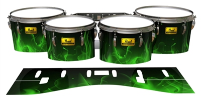 Pearl Championship Maple Tenor Drum Slips (Old) - Green Flames (Themed)