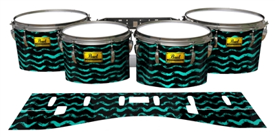 Pearl Championship Maple Tenor Drum Slips (Old) - Wave Brush Strokes Aqua and Black (Blue) (Green)