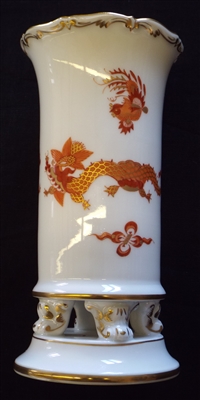 Meissen Red Dragon Spill Vase on Scroll Feet - Sold