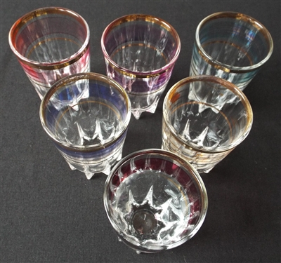 1950s Multicoloured Banded Gilded Boxed Shot Glasses - Sold