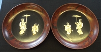 Shibiyama Lacquered Matching Wall Plaques with Bone and Mother of Pearl Inlay - Sold