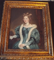 18th Century Oil Painting of Lady in Blue Silk Dress