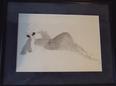 1920's Watercolour of Reclining Lady on Telephone