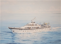 Brian Littlewood Signed & Dated 1979 Watercolour of Colonel Gadaffi's Yacht