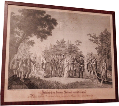 Original 1788 Framed Print Bartholomaeus Huebner Frederick the Great Arrives in Heaven - Sold