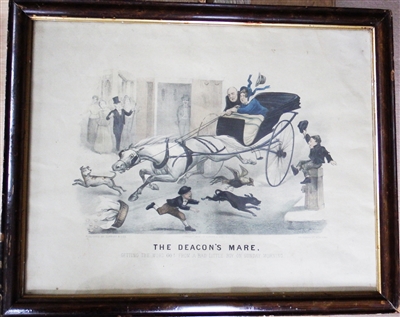 Antique 1879 Lithographic Print Thomas B Worth Currier & Ives 'The Deacon's Mare'