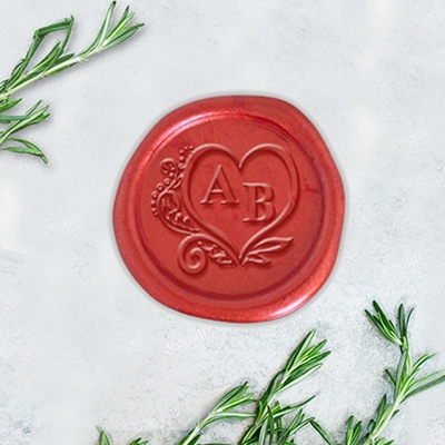 Times Roman in Heart Adhesive Wax Seal Stickers - 1 1/4" Monogram