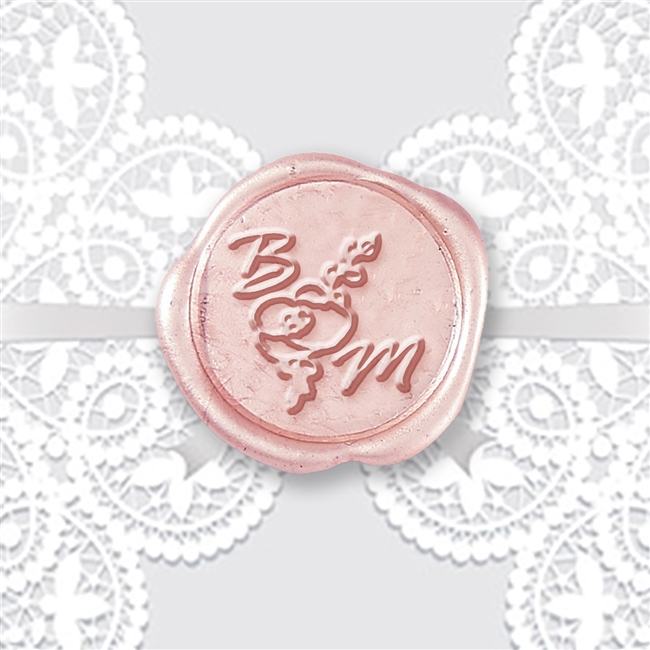 Custom Adhesive Wax Seal Stickers Hand Pressed - 1 1/4" Wedding Duogram Flower with Rage Italic Initials