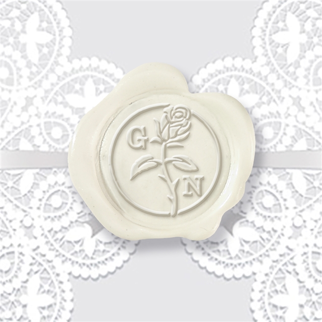 Custom Adhesive Wax Seal Stickers Hand Pressed - 1 1/4" Wedding Duogram Rose stem with Century Initials